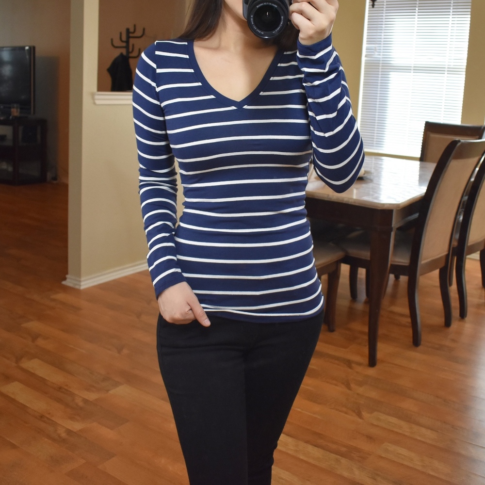 Navy and White Stripes Long Sleeve Top